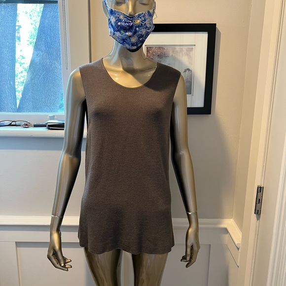 NWOT EILEEN FISHER STONEY MOSS GREY SILK KNIT CAMI TANK TUNIC TOP L - Picture 4 of 9